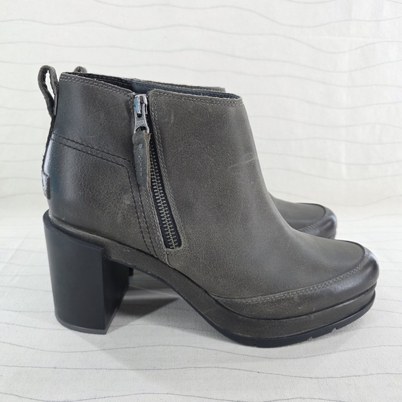 Sorel Shoes - Sorel Womens Blake Bootie Quarry Gray Leather Zip Boots Heels NL3301-052 Size 9
